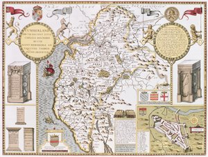 Cumberland y la antigua ciudad de Carlile (grabado por Jodocus Hondius de 